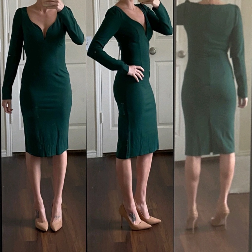 NWT emerald forest green long sleeve midi dress